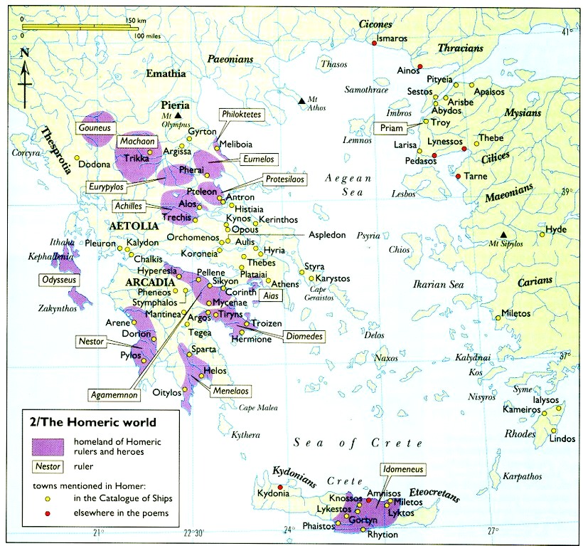 Map of Homeric Greek Kingdoms during the Trojan War era showing political boundaries